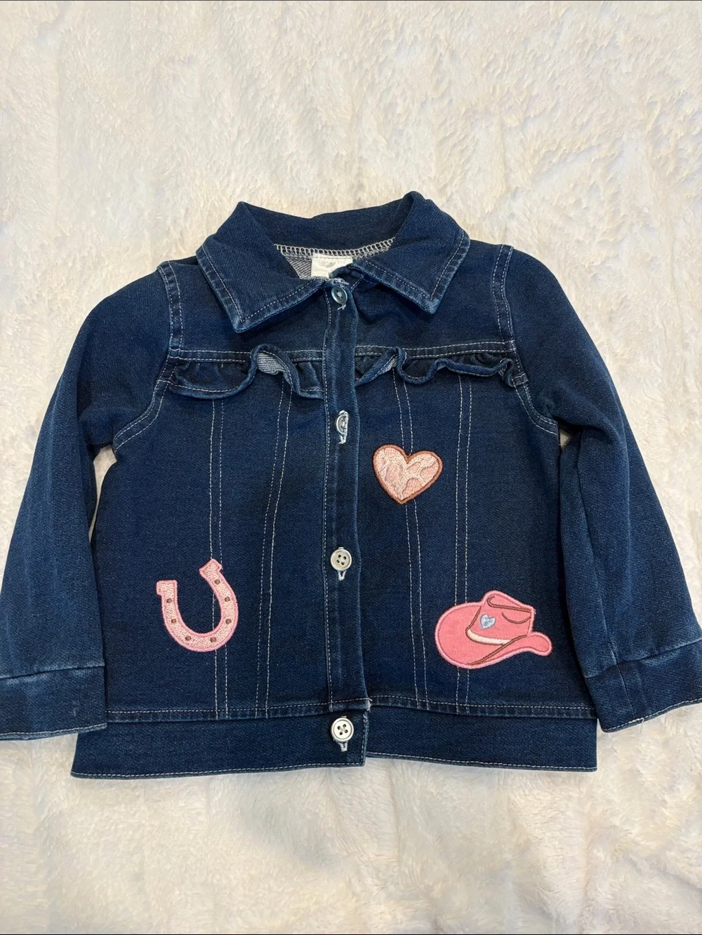 Baby Starters Dark Blue Denim Jacket with Pink Western Patches